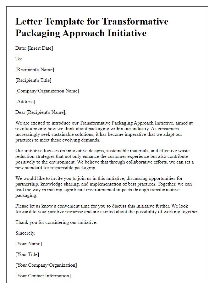 Letter template of transformative packaging approach initiative