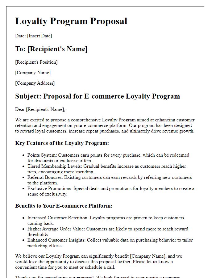 Letter template of loyalty program proposal for e-commerce platforms