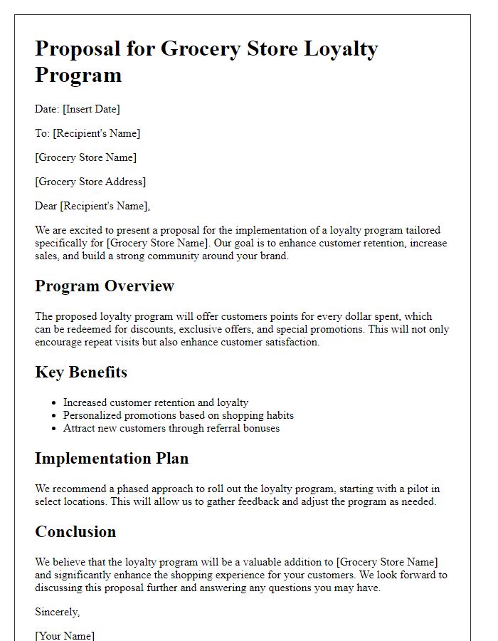 Letter template of loyalty program proposal for grocery stores