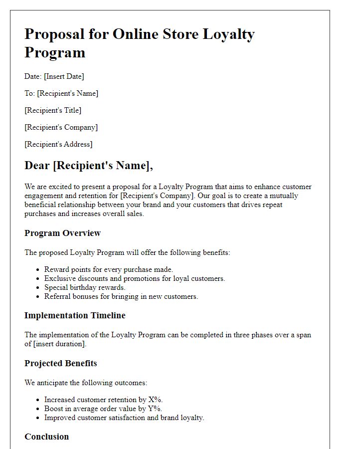 Letter template of loyalty program proposal for online stores