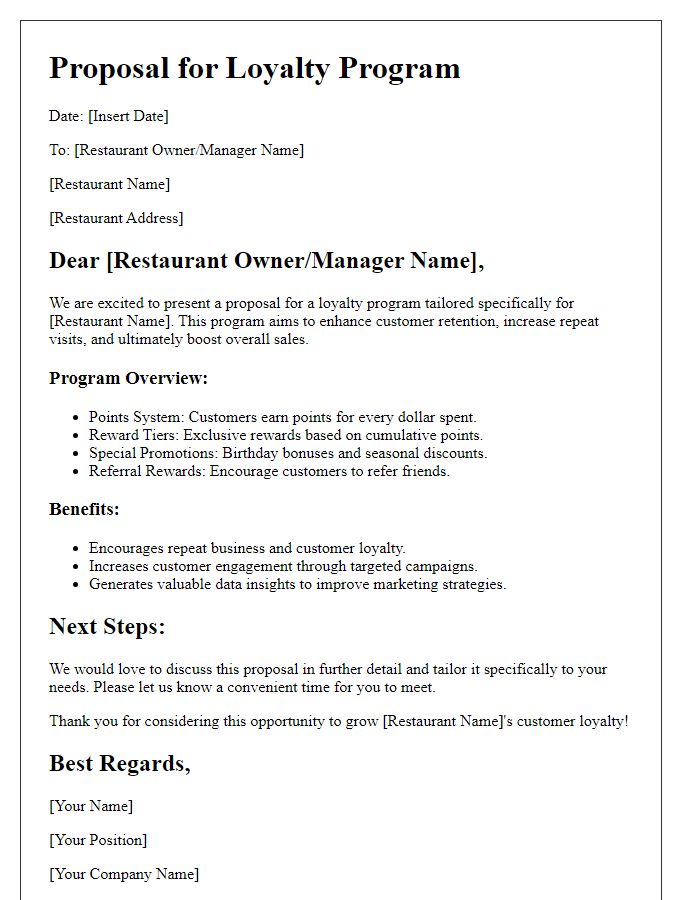 Letter template of loyalty program proposal for restaurants