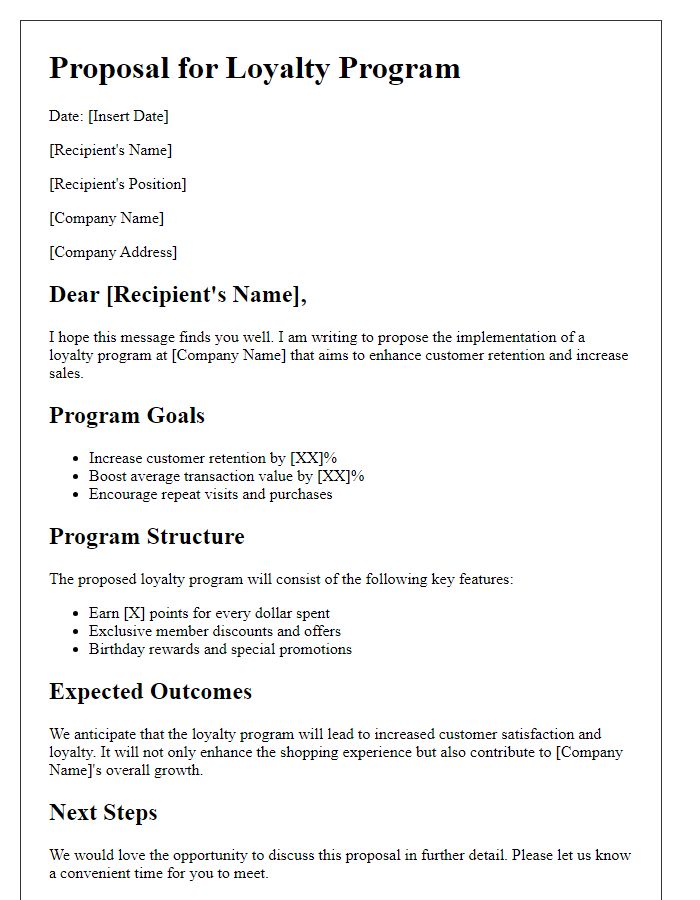 Letter template of loyalty program proposal for retail businesses