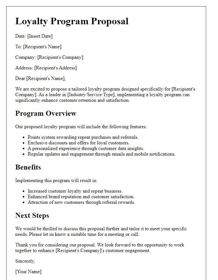 Letter template of loyalty program proposal for service-based companies