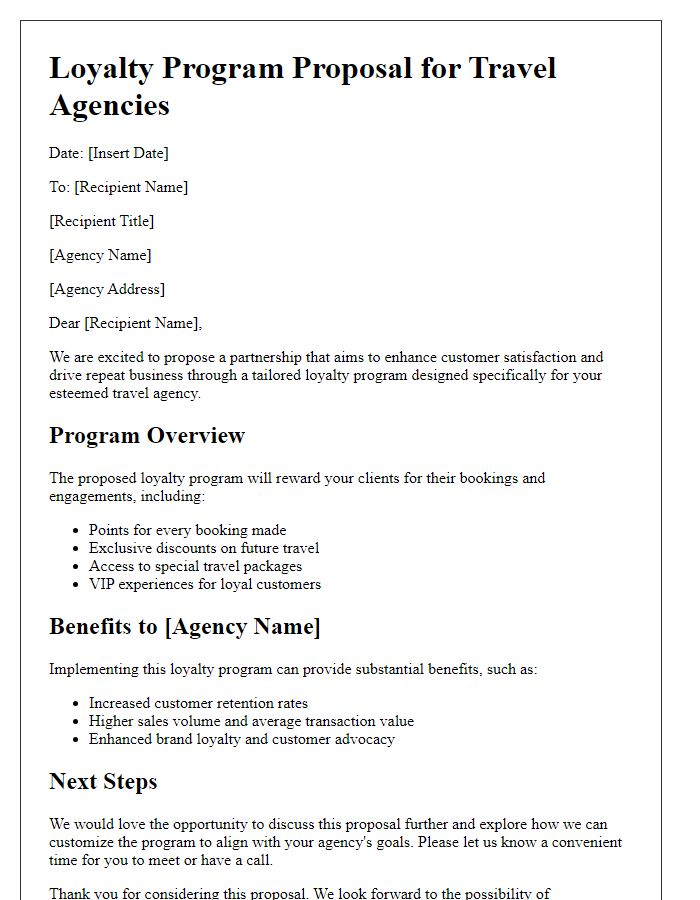 Letter template of loyalty program proposal for travel agencies