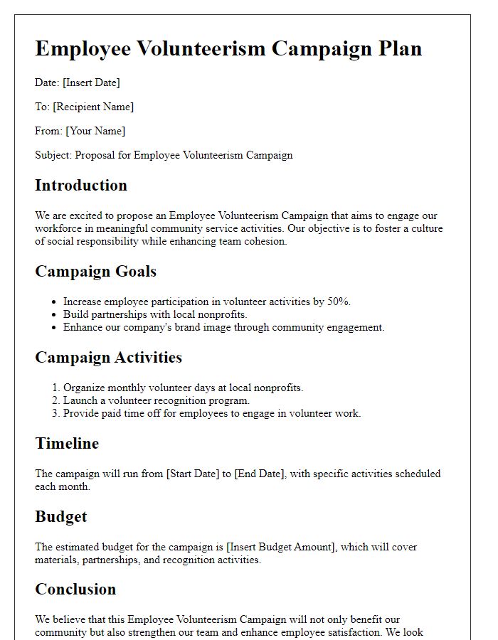 Letter template of employee volunteerism campaign plan