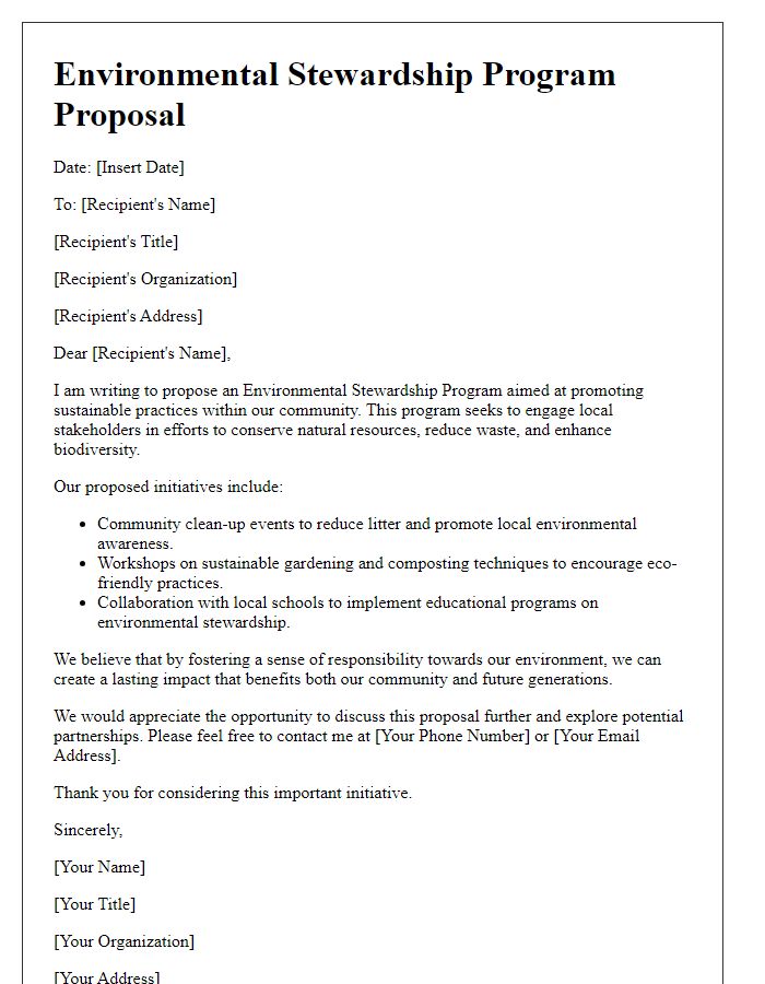 Letter template of environmental stewardship program proposal