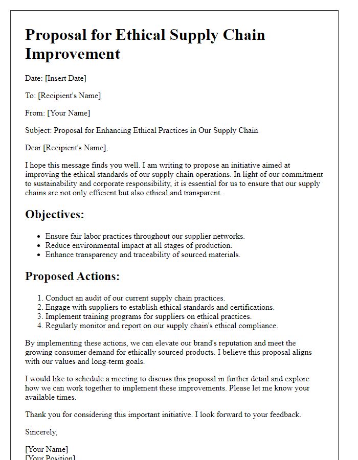 Letter template of ethical supply chain improvement proposal