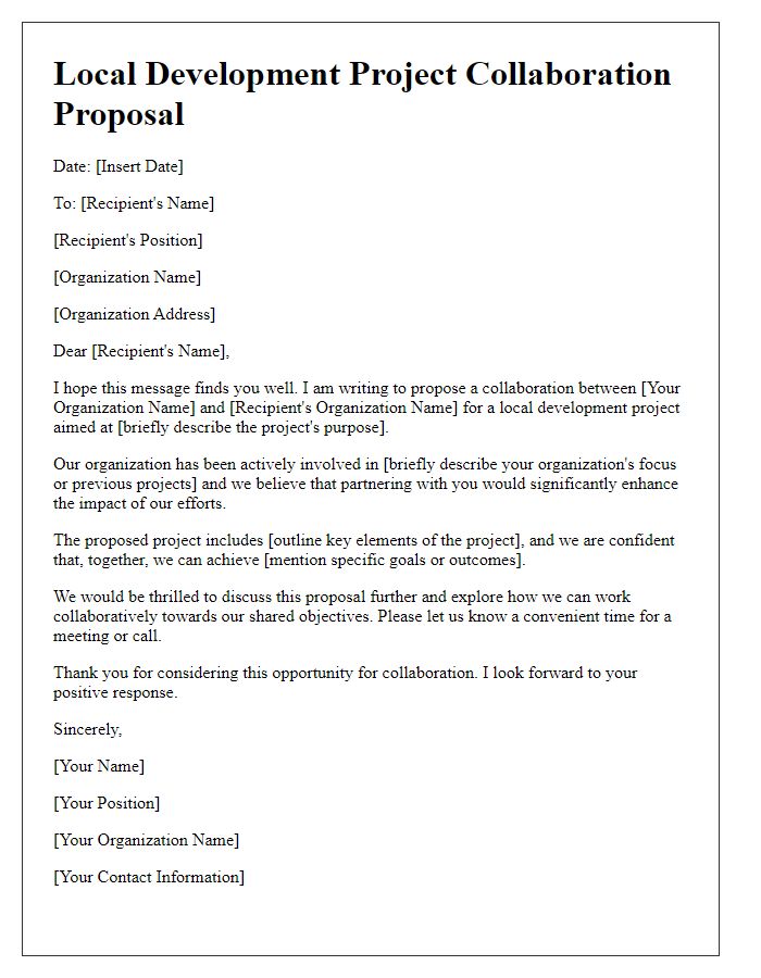 Letter template of local development project collaboration proposal