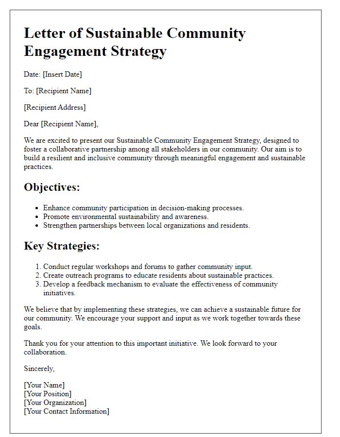 Letter template of sustainable community engagement strategy