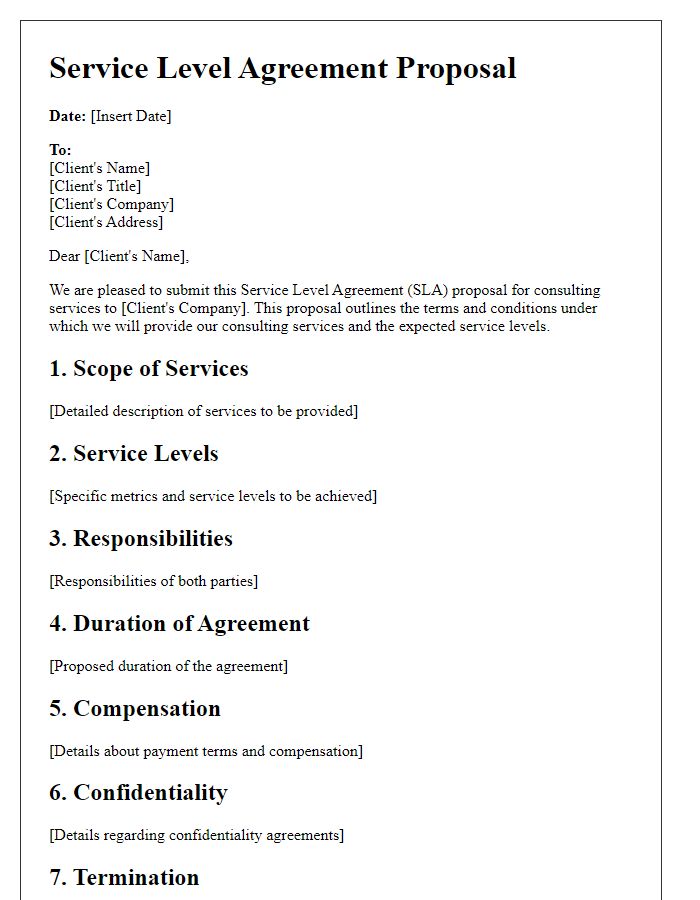 Letter template of service level agreement proposal for consulting services