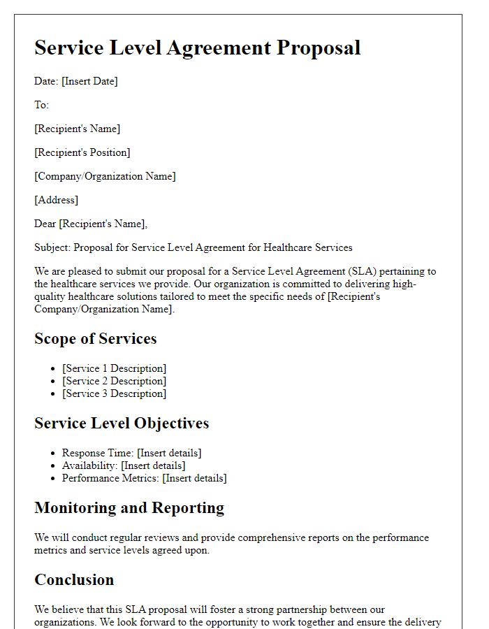 Letter template of service level agreement proposal for healthcare services