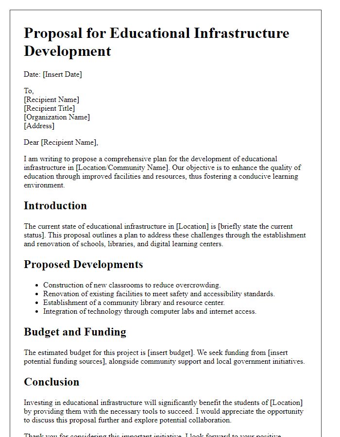 Letter template of educational infrastructure proposal