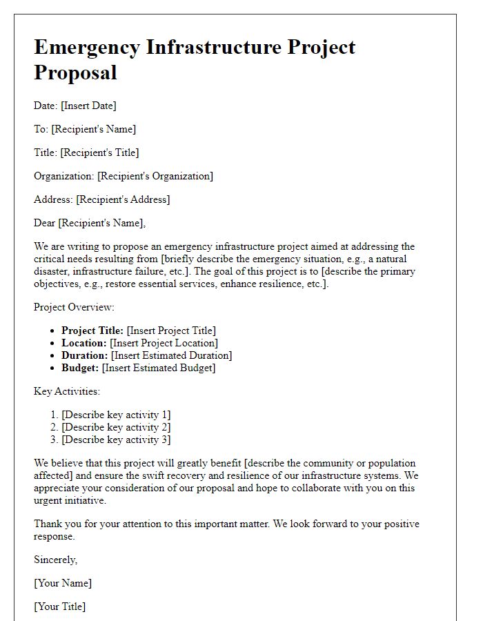 Letter template of emergency infrastructure project proposal