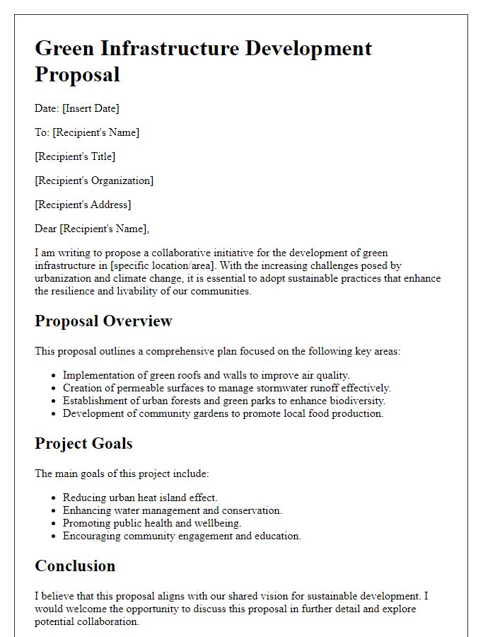 Letter template of green infrastructure development proposal