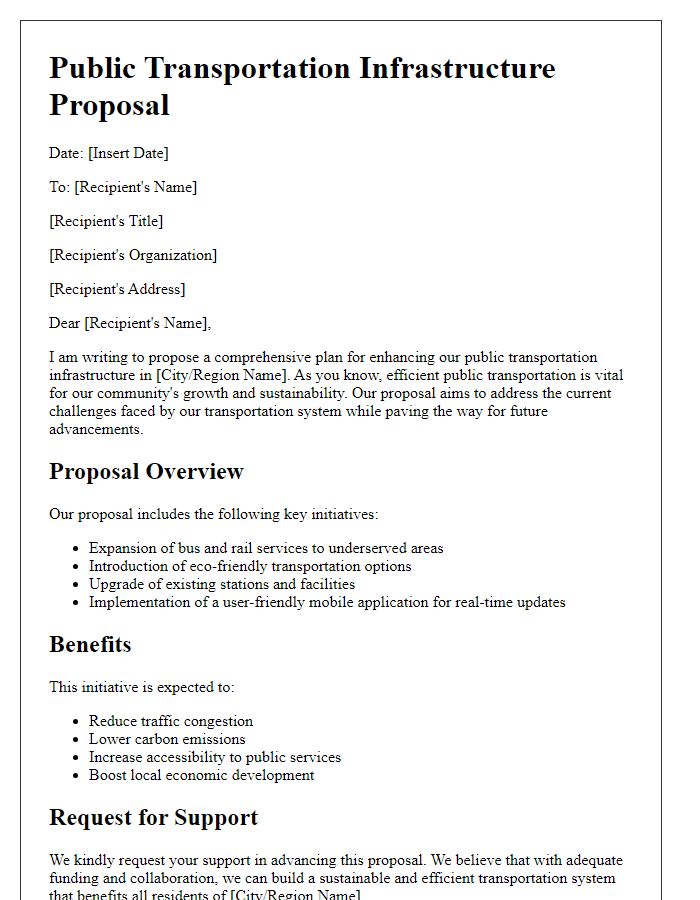 Letter template of public transportation infrastructure proposal