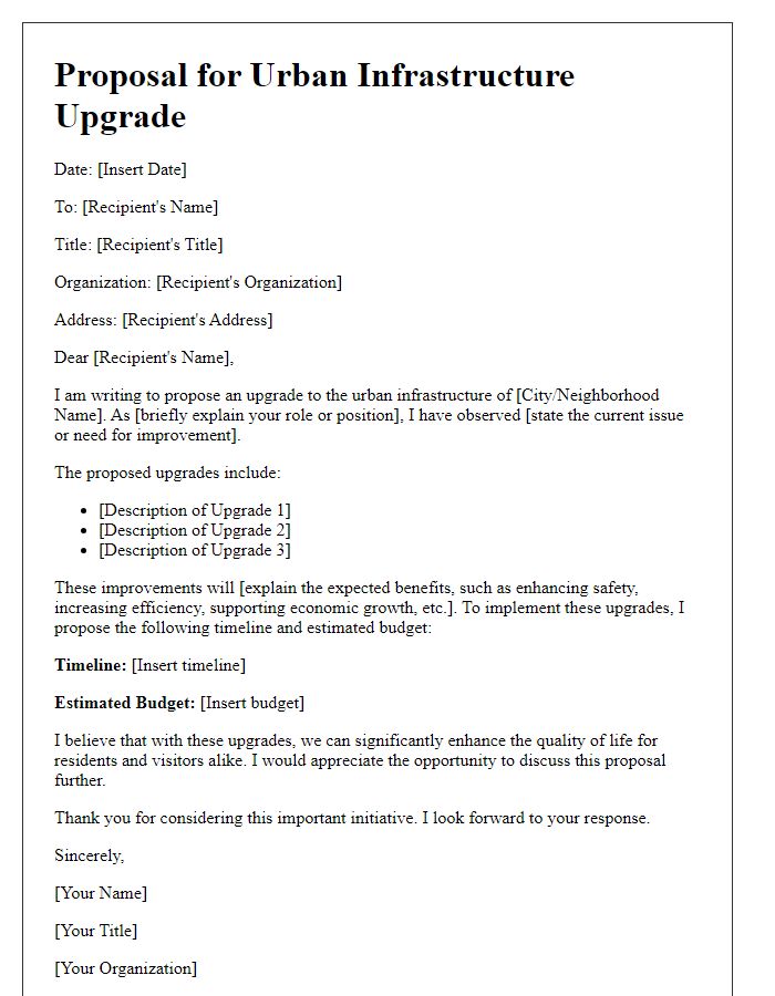 Letter template of urban infrastructure upgrade proposal