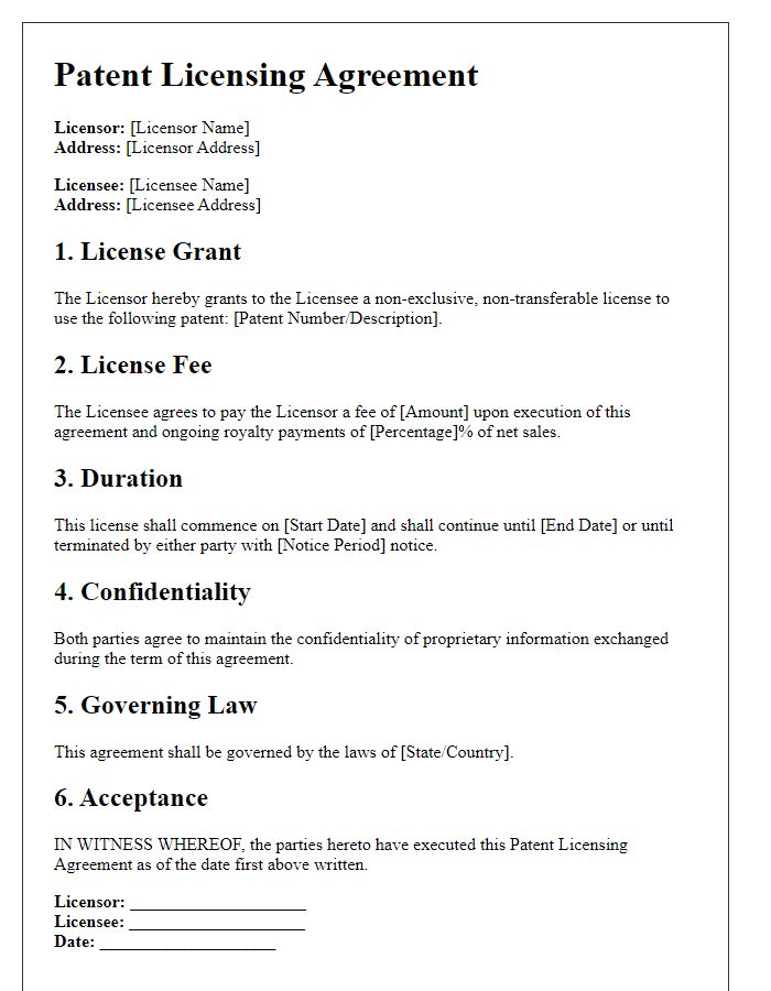 Letter template of patent licensing terms and conditions