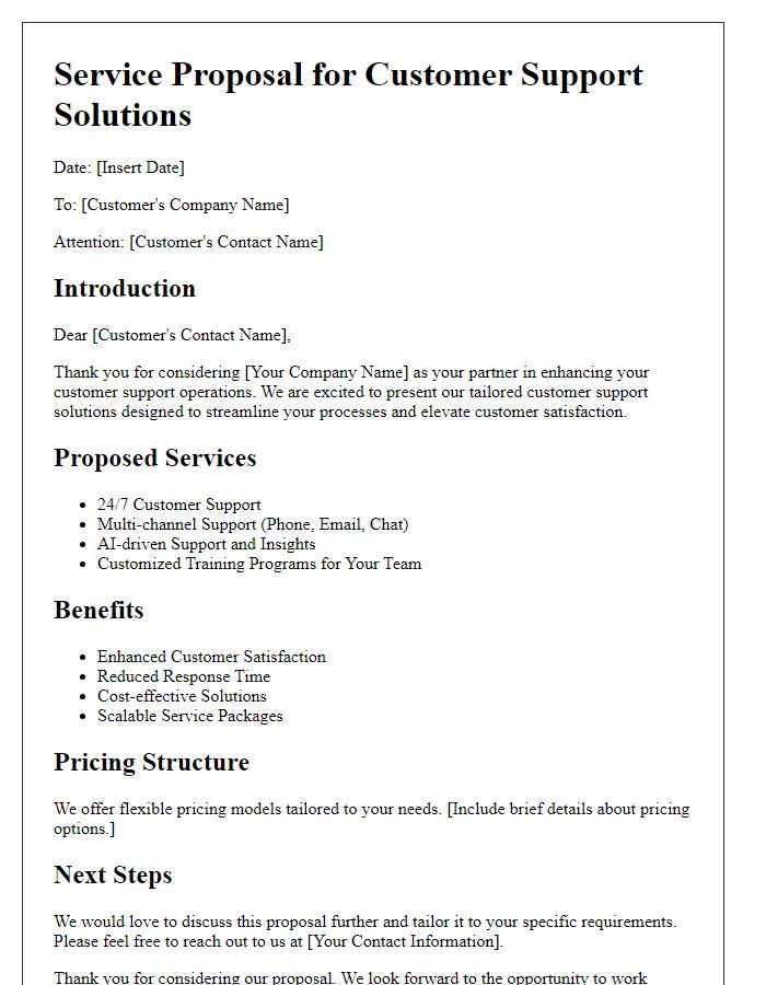 Letter template of B2B service proposal for customer support solutions.