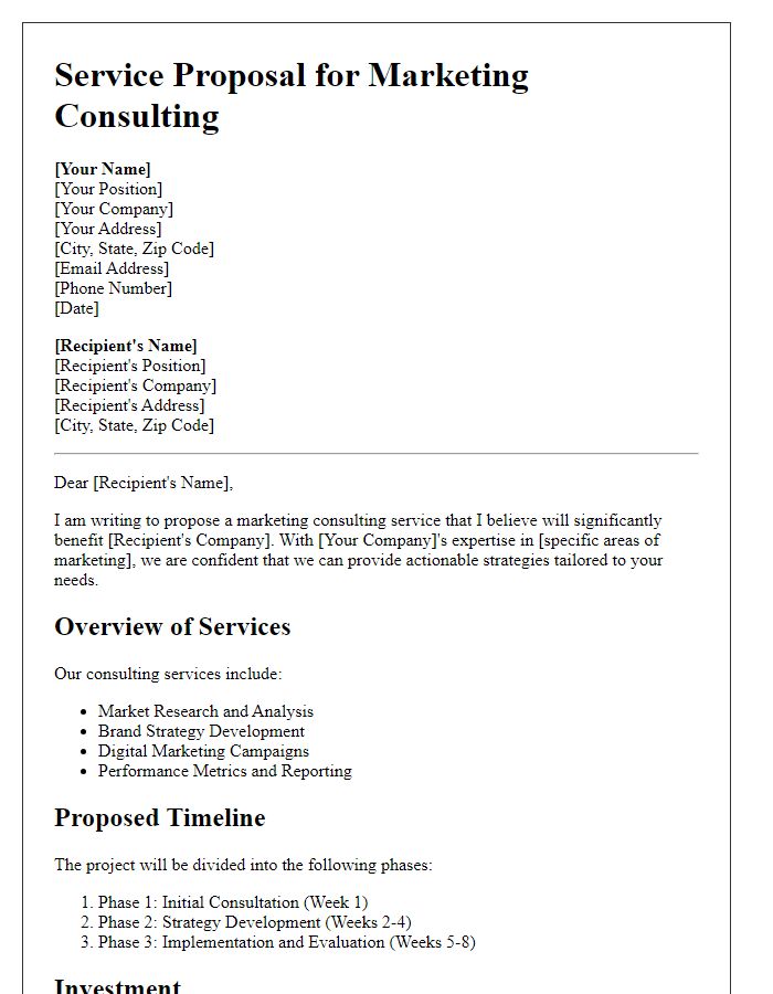 Letter template of B2B service proposal for marketing consulting.