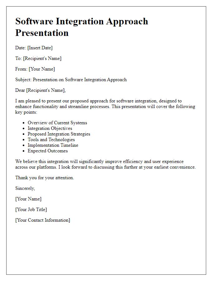 Letter template of software integration approach presentation