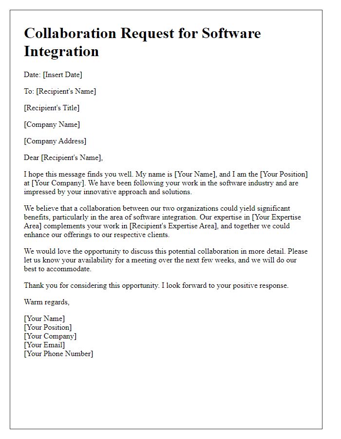 Letter template of software integration collaboration request