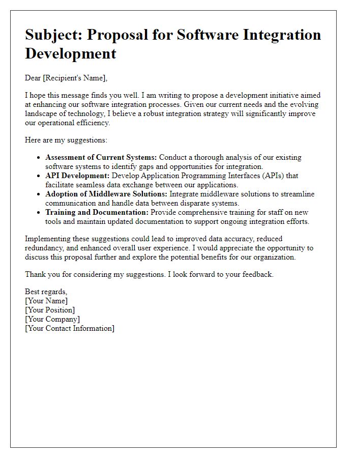 Letter template of software integration development suggestion