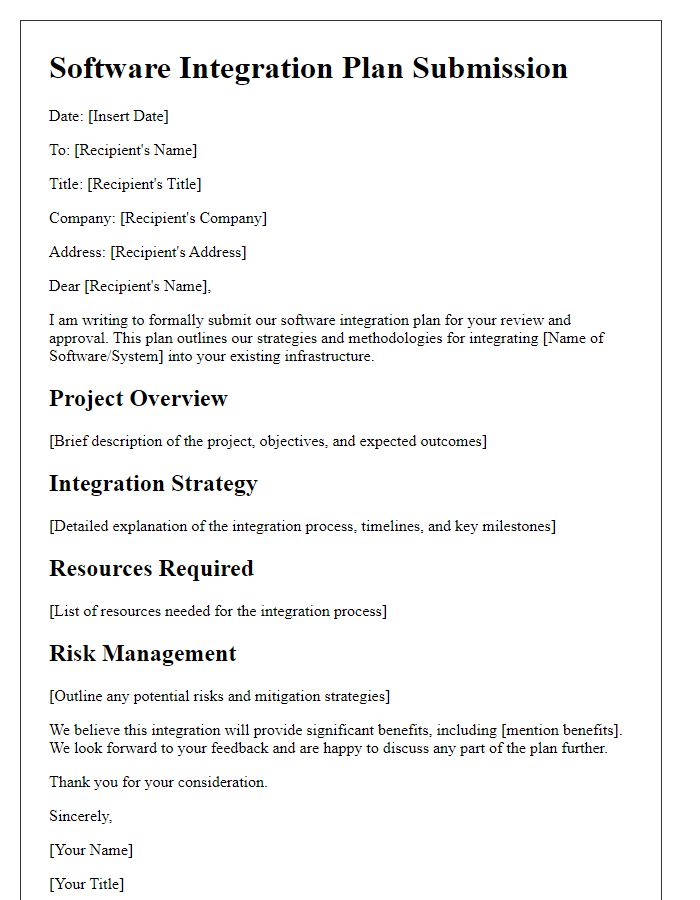 Letter template of software integration plan submission