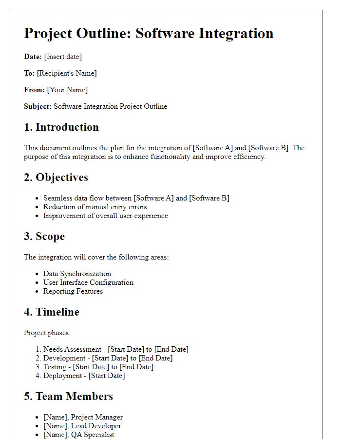 Letter template of software integration project outline