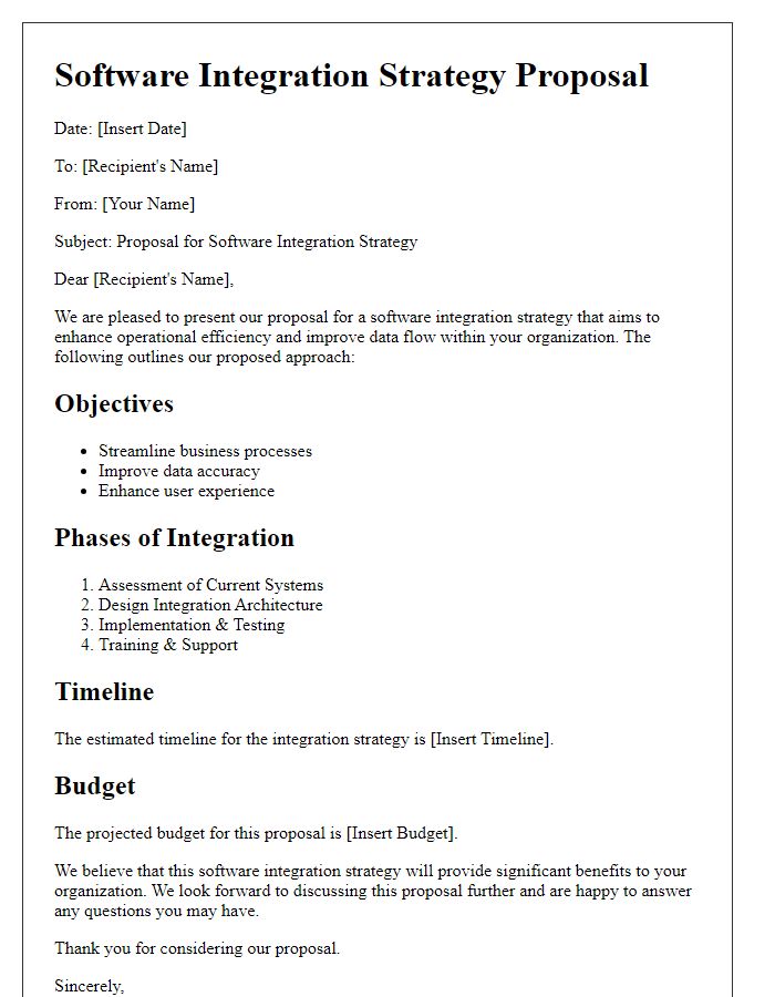 Letter template of software integration strategy proposal