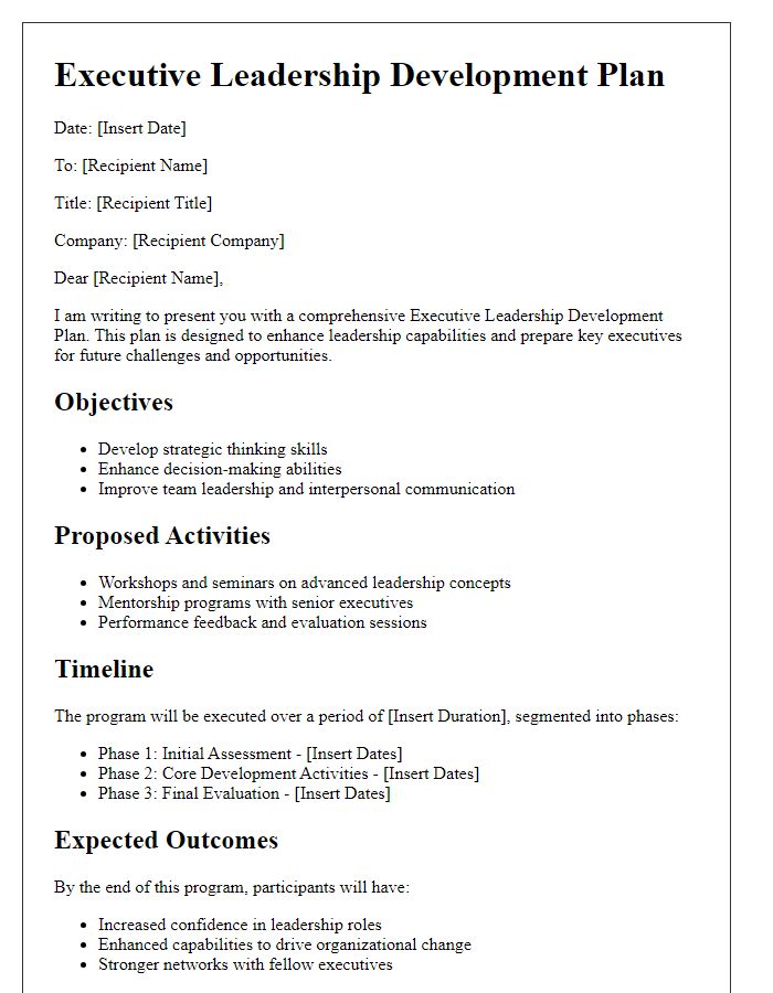 Letter template of executive leadership development plan