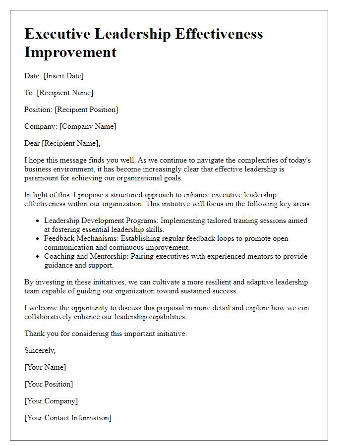 Letter template of executive leadership effectiveness improvement