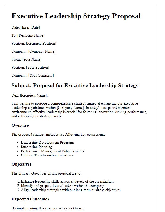 Letter template of executive leadership strategy proposal