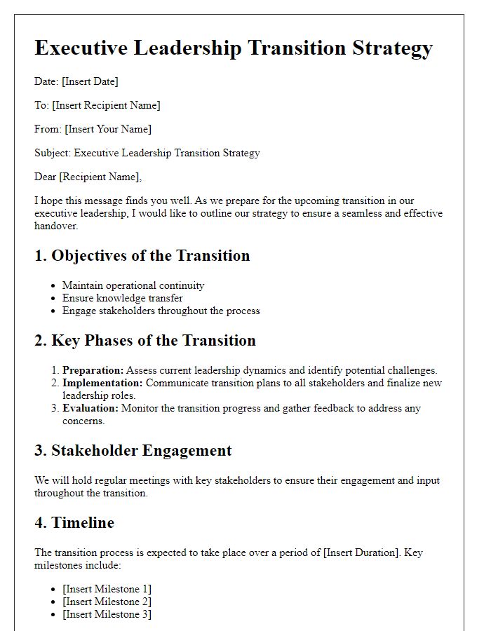 Letter template of executive leadership transition strategy