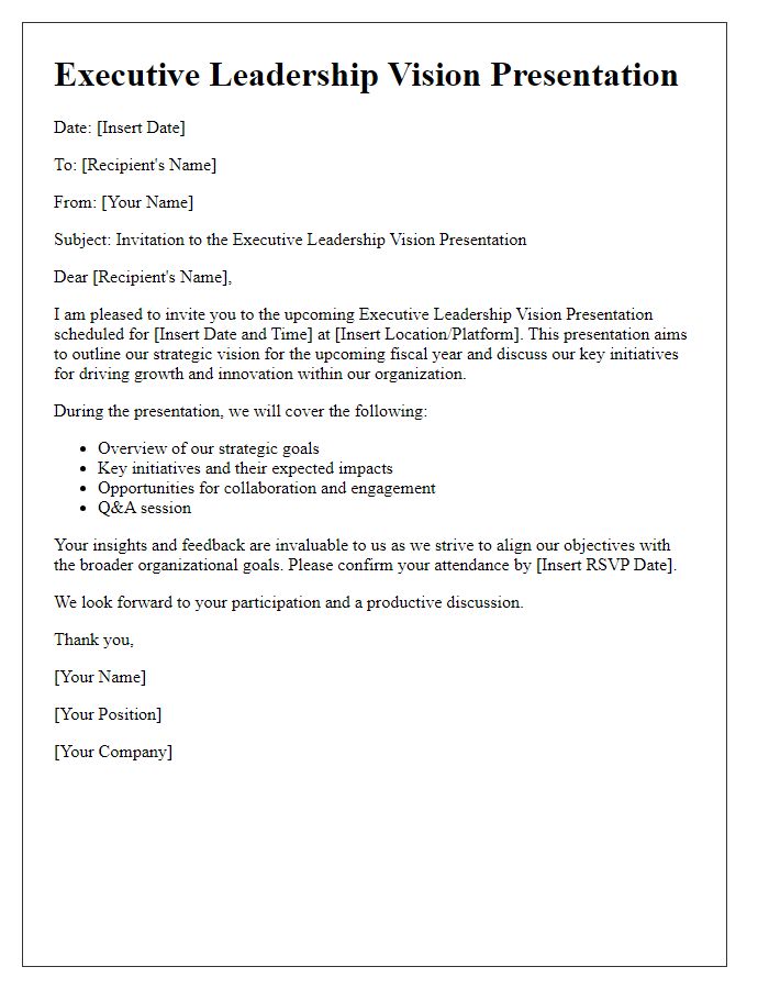 Letter template of executive leadership vision presentation