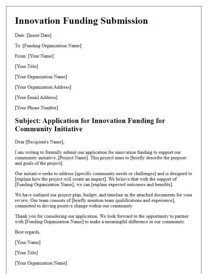 Letter template of innovation funding submission for community initiative.