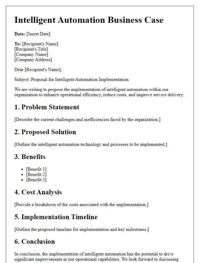 Letter template of intelligent automation business case