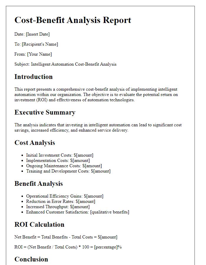 Letter template of intelligent automation cost-benefit analysis