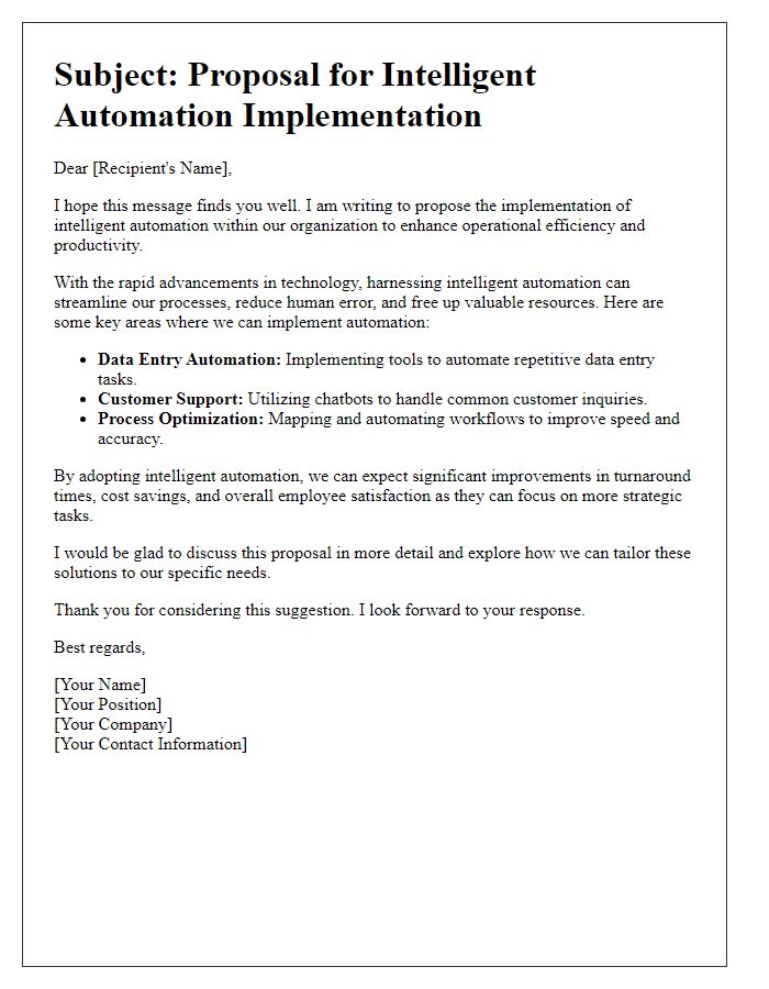 Letter template of intelligent automation implementation suggestion