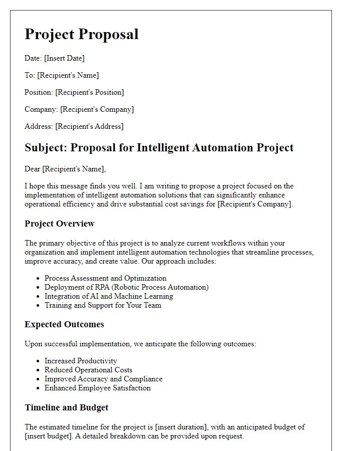 Letter template of intelligent automation project proposal