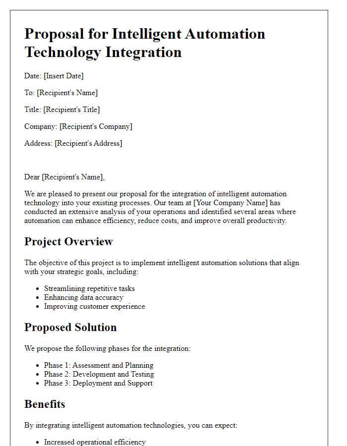 Letter template of intelligent automation technology integration proposal