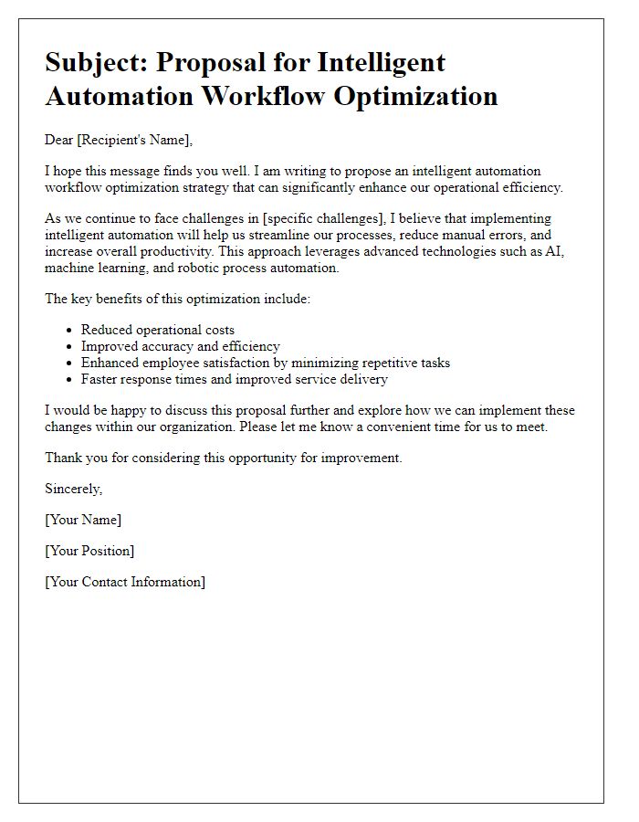 Letter template of intelligent automation workflow optimization