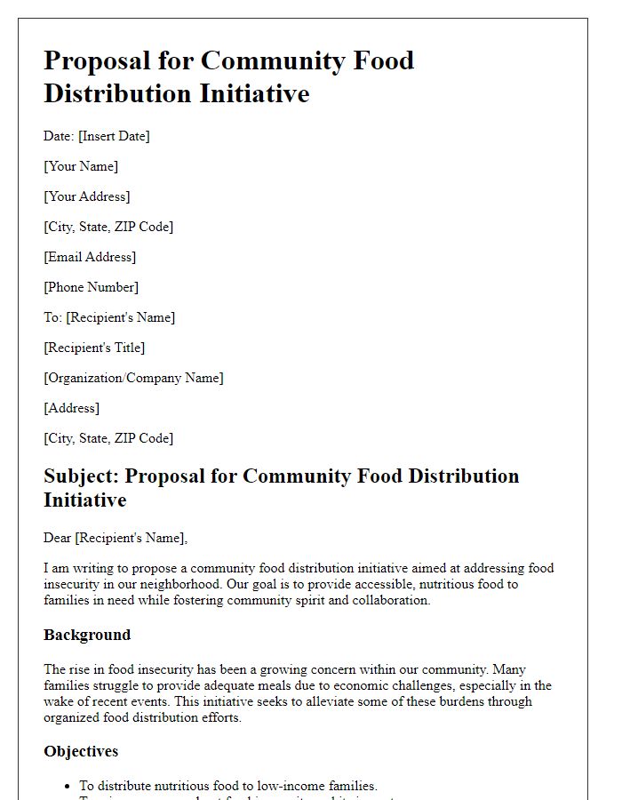 Letter template of community food distribution initiative proposal