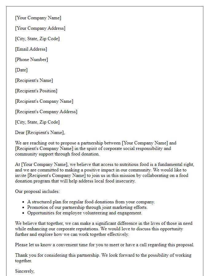 Letter template of corporate food donation partnership proposal