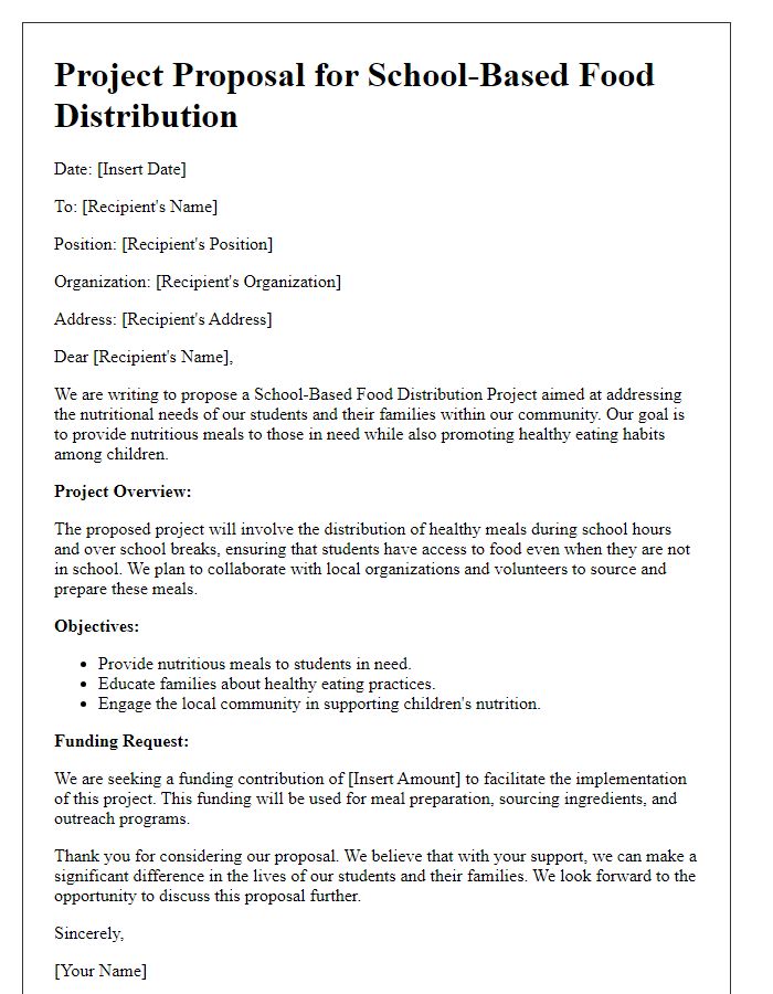 Letter template of school-based food distribution project proposal