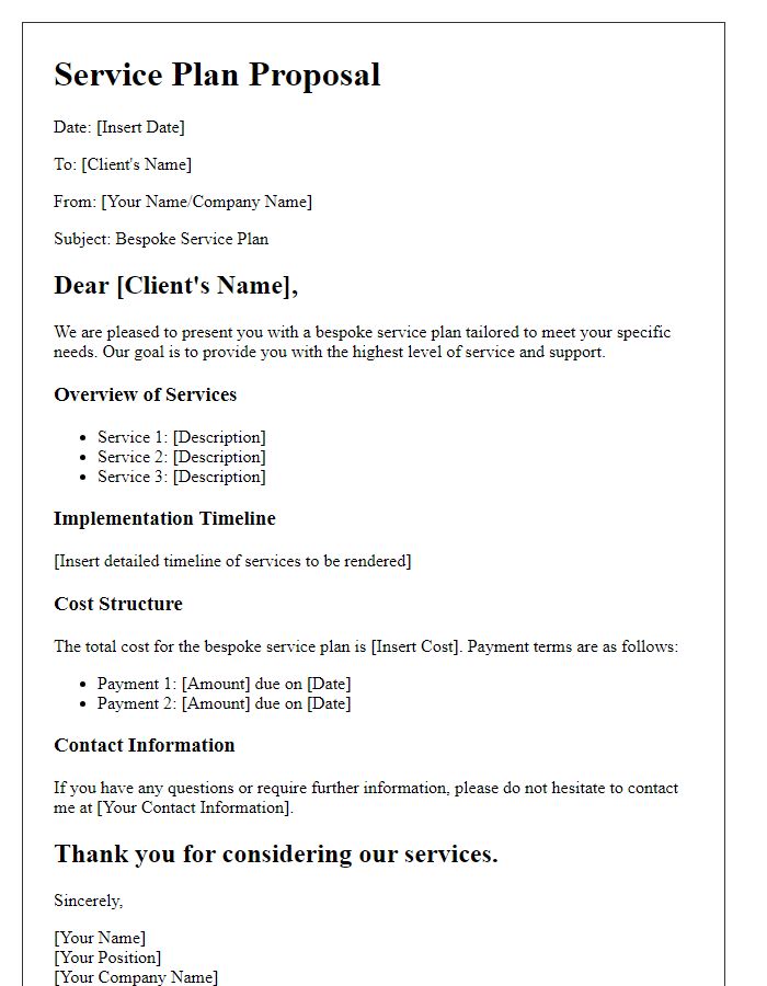 Letter template of bespoke service plan