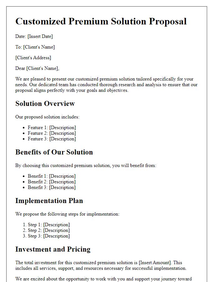 Letter template of customized premium solution