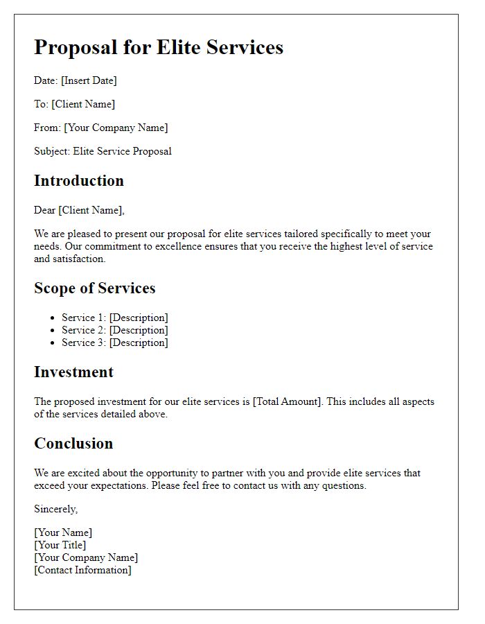 Letter template of elite service proposal