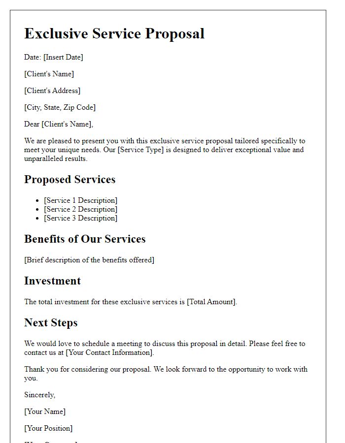 Letter template of exclusive service proposal