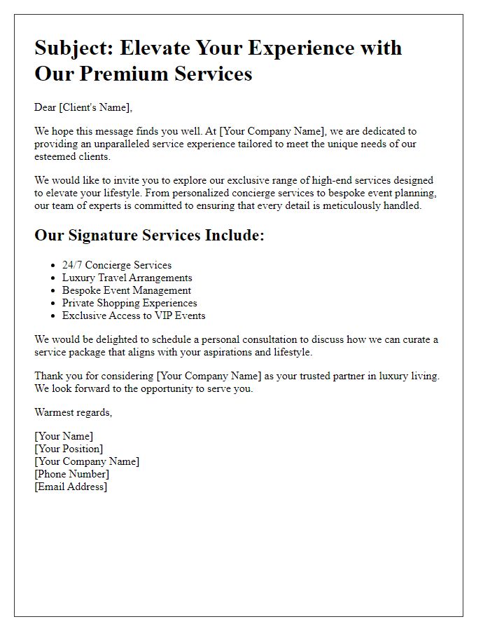 Letter template of high-end service presentation