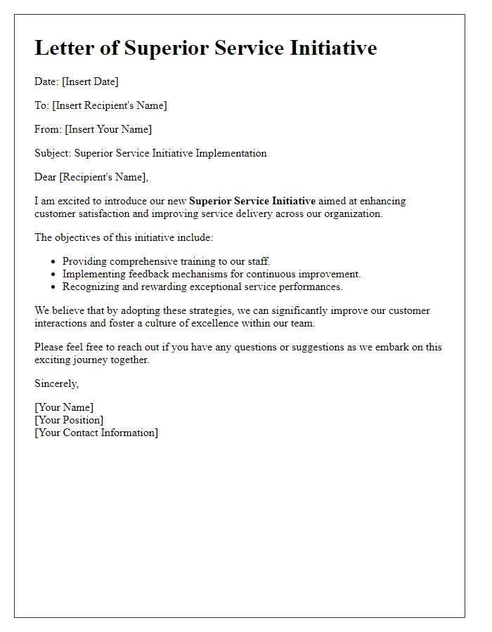 Letter template of superior service initiative